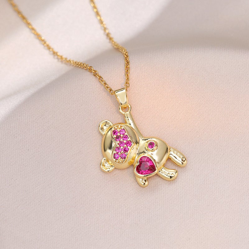 Necklace For Women Japanese And Korean Ins Trendy Colorful Zircon Heart Bear Personality Fashion Ins Minimalist Style Necklace - Image 1